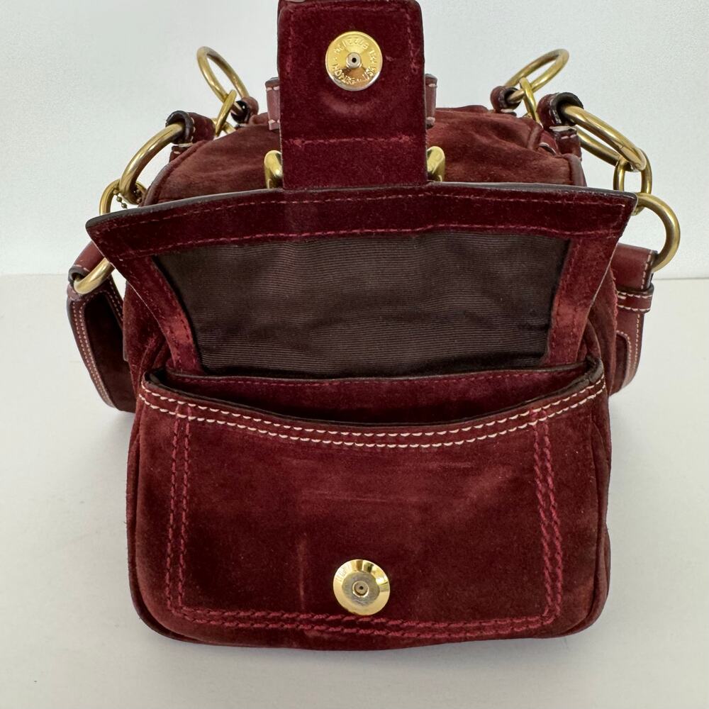 Coach Suede Vintage Mia Soho Satchel Bag with Leather Trim Red Burgundy F10061 - Picture 10 of 16